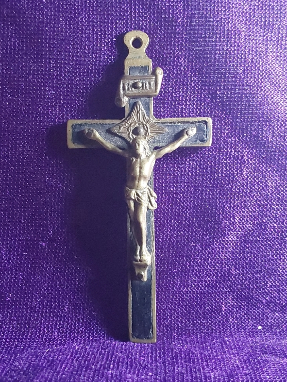 Catholic Antique French Crucifix Ebony Wood and Bronze